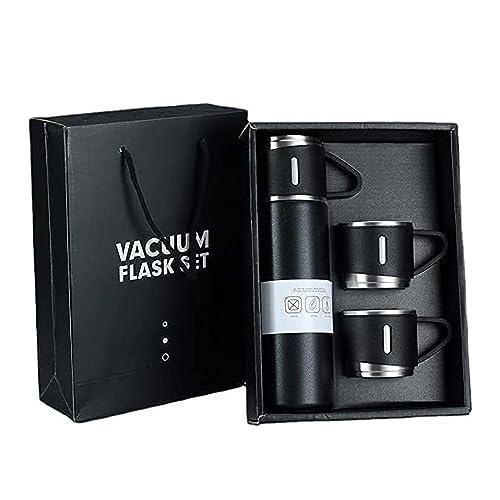Image of Steel Vacuum Flask Set with Stainless Steel Cups Combo 500ml Keeps HOT Cold Ideal Gift for Winter Housewarming Random Color