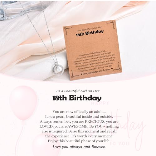 EPIRORA Birthday Gifts for Girls, 7th/8th/9th/10th/11th/12th/13th/14th/15th/16th/18th Bady Jewelery Presents Ideas for Daughter Granddaughter Sister Niece Friends, 16+2" Adjustable Pearl Necklace2