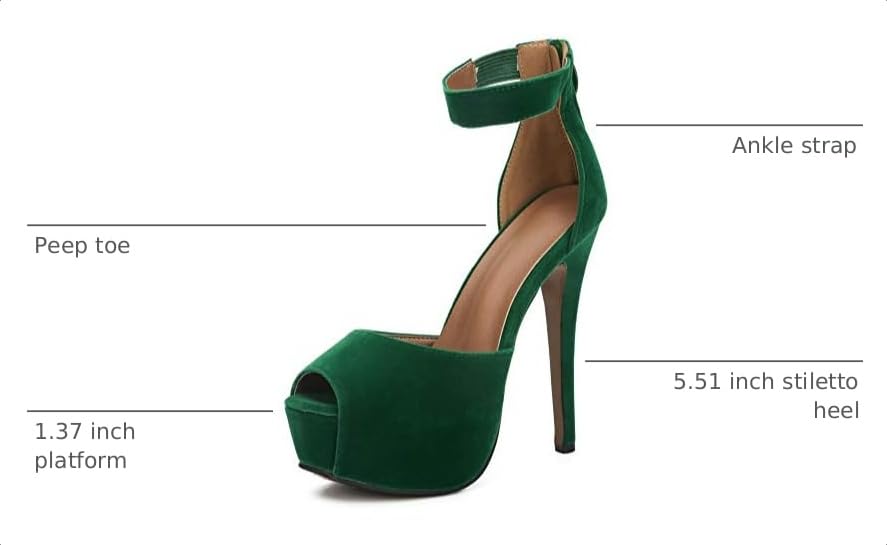 Image of MAIERNISI JESSI Women's Platform High Heel Sandals, Ankle Strap, Peep Toe, Stiletto Heels, Zip