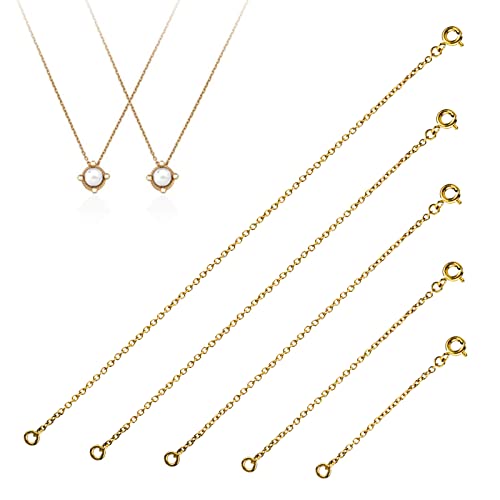 5 Stück kettenverlängerung Golden Halskette Extender Edelstahl Armbandverlängerung Kette Set mit Federring Verschluss für Ohrringe DIY Schmuckherstellung 2/3/4/5/6 Zoll Cover