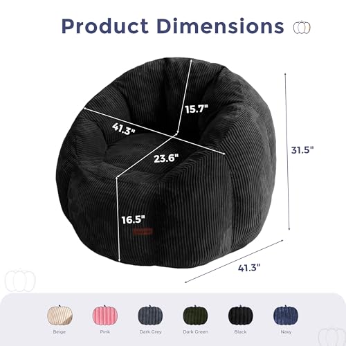 Image of MAXYOYO Giant Bean Bag Chair, Pumpkin-Shaped Bean Bag Sofa, Oversized Boneless Couch Sofa in a Box, Comfy and Lazy Lounge Chair for Dorm, Living Room, Black