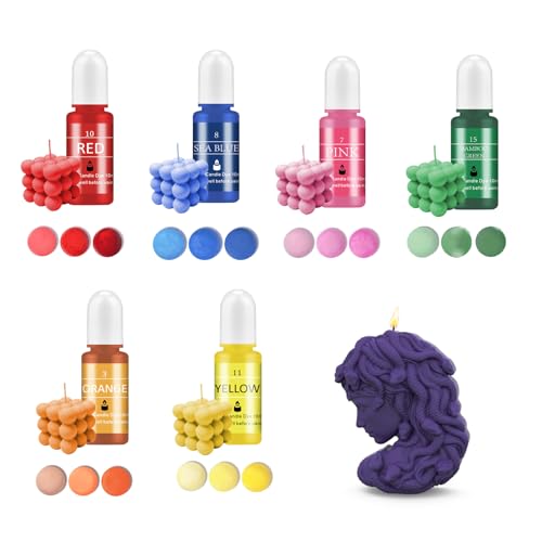 Bolosa Lot de 6 colorations pour bougies, cire de bougie concentrée liquide, couleur de bougies pour cire de soja, cire de paraffine, cire gel – 10 ml...