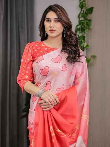 Image of ALMAARI FASHION Women's Floral Printed Georgette Satin Saree with Unstitched Blouse Piece | Traditional Ethnic Wear Sarees | Soft Lightweight Ethnic Office Wear Daily Wear Indian Sari (SG 151-160 H)