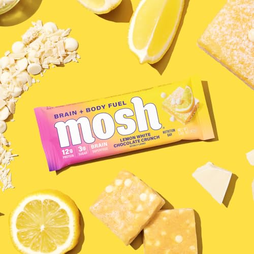 MOSH Lemon White Chocolate Keto Protein Bars, High Fiber, Low Carb, Gluten Free, High Protein, Brain Healthy Snack, 12 Count