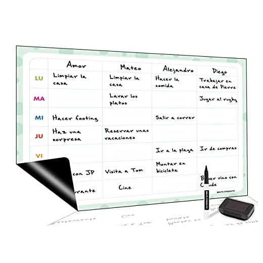 Brute Strength - Magnetisk whiteboardtavla, magnetisk flexibel torraserad veckoplaner, spanska, magnetisk minnestavla för kylskåp och familjemåltider (42 x 29 cm)