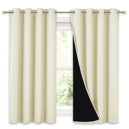 Image of NICETOWN Cold Blocking Curtains, Bedroom Full Blackout Curtain Panels, Great Job for Blocking Light, Complete Blackout Draperies with Black Liner for Night Shift (Beige, Set of 2, 52 by 54-inch)