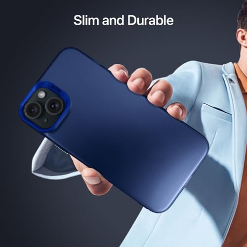 Image of Vaku Luxos Matte Dazzle Back Cover for iPhone 15 Plus Shock Proof Airbag Protection TPU Case Scratch Resistant Slim Thin Military-Grade Protection - Blue