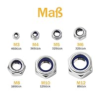 VIGRUE 182 Stück DIN 985 Kontermuttern Sechskantmuttern Sicherungsmuttern Stopmuttern Klemmmuttern A2-70 Edelstahl Muttern Nylon selbstsichernd Sechskant Schraubenmuttern 7Größe M3 M4 M5 M6 M8 M10 M12 – Ansicht 2