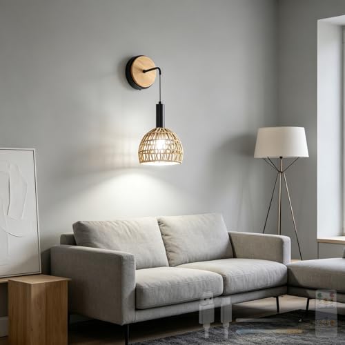 Luz de pared para dormitorio de bambú con regulador y USB para crear ambientes relajantes