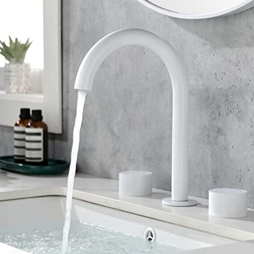 Robinet de lavabo de salle de bains blanc mitigeur 3 trous eau chaude - 4