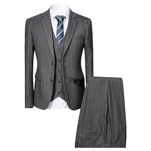 Stripes Suits for Business Wedding Prom Mens Pinstripe 3 Piece Suit Classic Fit 2 Button Slim Fit Striped Suit