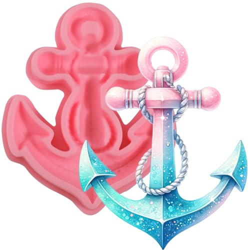IKOJING 1Pcs Anchor Chocolate Fondant Mold, Food Grade Nautical Anchor Candy Silicone Mold, Suitable for Cupcake Decoration Soft Candy Biscuit Gum Making, Uv Resin Pendant Clay Plaster Modeling