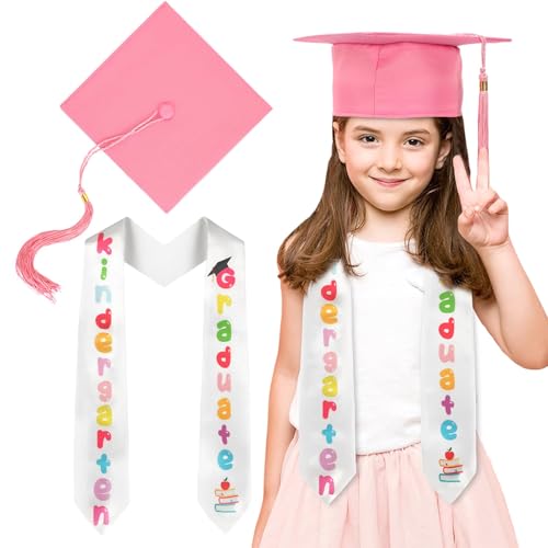BOARDFEB 2 Pcs Kindergarten Graduation Cap and Stole 2026 Preschool Kindergarten Graduation Decorations for Boys Girls Gifts Pink