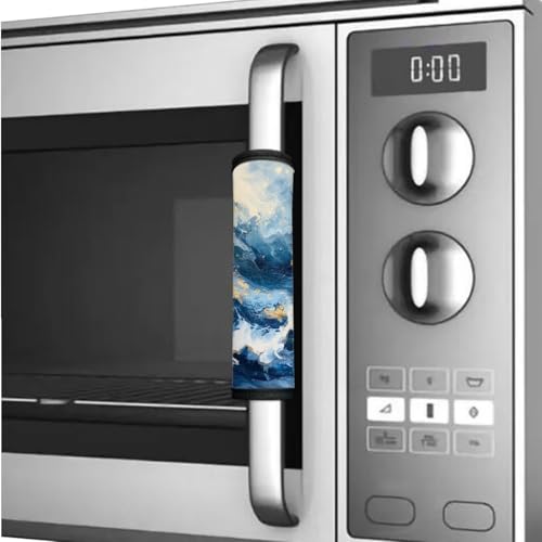 Image of Refrigerator Door Handle Covers Pack of 6 Water-Resistant Kitchen Appliance Decor Handles Washable Fabric Keep Off Fingerprints, Liquids, Smudges, Marble Light Dark Blue