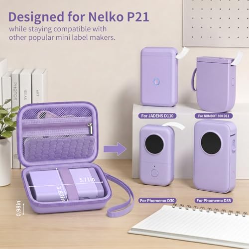 Image of Comecase Case Compatible with Nelko P21 / for Phomemo D30 D35 Label Maker Machine, for JADENS D11 / for SUPVAN Mini Labeler Sticker, Labler Maker Storage for Tape&Accessories (Light Purple)