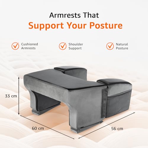 Image of amazon basics Lap Desk Pillow with Adjustable Height & Soft Armrest | Laptop Support for Work from Home, Reading & Gaming | Comfortable Use on Bed, Sofa & Floor | Grey