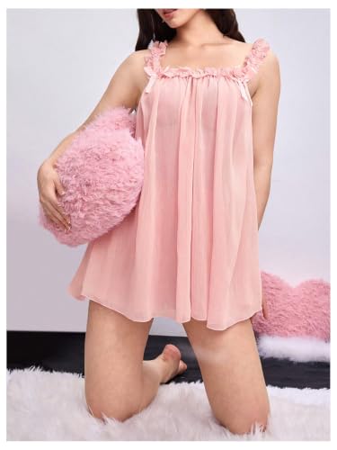 Image of MakeMeChic Women's 2 Piece Sexy Lingerie Dress Set Bow Babydoll Nightgown