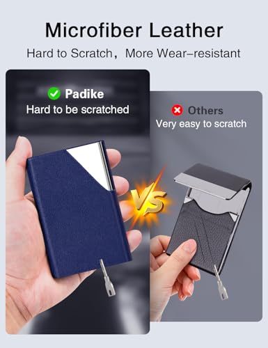 Image of Padike Business Card Holder, Upgraded Leather Business Card Case Pocket Card Holders for Men or Women, Metal Slim Name Card Holder RFID Blocking Business Card Carrier with Magnetic Closure(Blue)