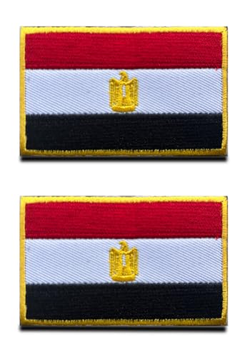 2 St. Ägypten Ägypter Flagge Patch - Taktisch Nationales Emblem, Bestickter Aufnäher mit Verschluss, Militär Bänder für Rucksäcke Kleidung Taschen Uniform Weste Jersey