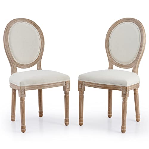VONLUCE Esszimmerstuhl 2er-Set Polsterstuhl Wohnzimmerstuhl mit runden Rückenlehnen Vintage Küchenstuhl Französische Esszimmerstühle Massivholz Essstühle Gepolsterter Stuhl Beige