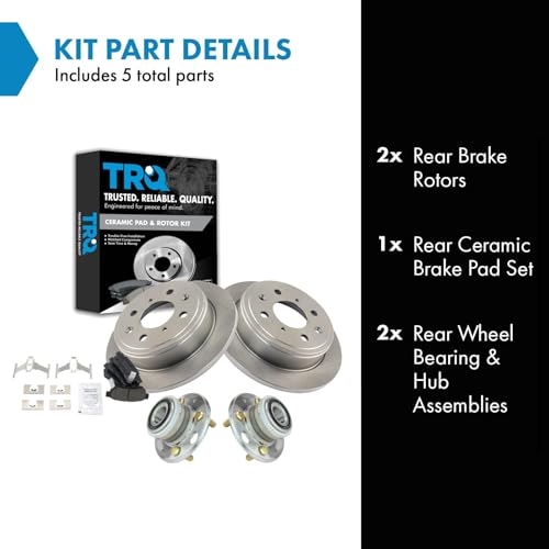 Image of TRQ Rear Brake Pad and Rotor Set Ceramic Wheel Hub Bearing Compatible with 1990-2001 Acura Integra 1992-2000 Honda Civic 1995-1997 Civic del Sol