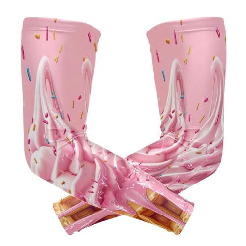 YEGAME Arm Sleeves for Men & Women, Ice Cream Cone 1 Pair Cooling UV Sun Protection Sports Compression Sleeves, UPF 50+ Basketball Tennis Cycling Arm Warmers, Breathable Tattoo Cover Sleeve