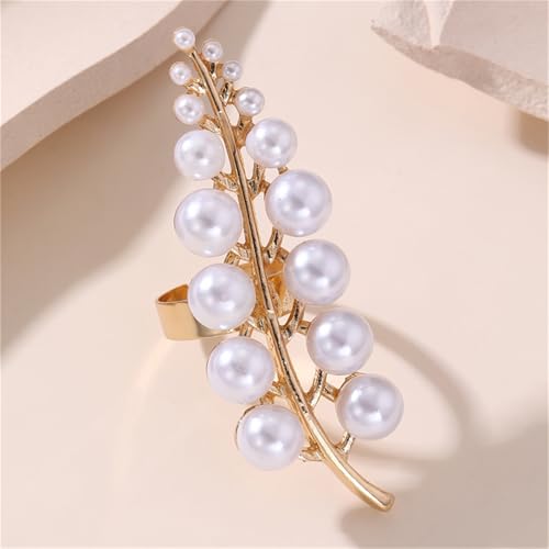 GYRMMUE Vintage Pearl Stacking Ring,Promise Pearl Knuckle Rings Adjustable Open Pearl Flower Finger Ring Trendy Personality Statement Jewelry for Women4