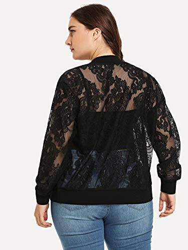 Floerns Women's Plus Size Sheer Floral Lace Long Sleeve Baseball Jacket2