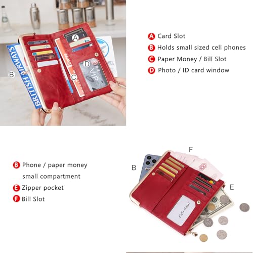 Image of Vintage Wallets for Women Large Bifold Kiss Lock Wallet for Women Leather Zip Clutch Coin Purse