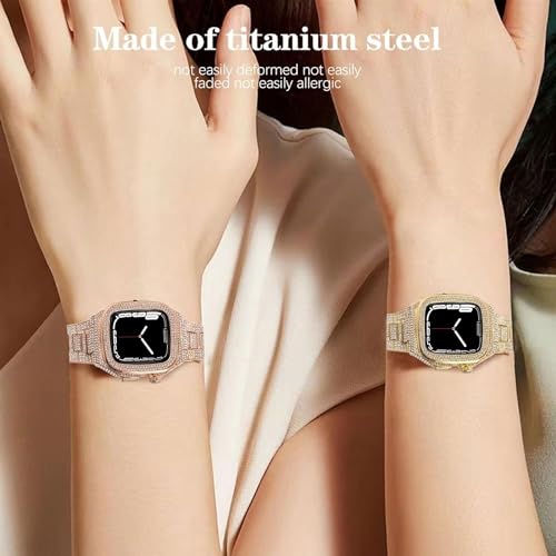 Bracelet diamant luxe Apple Watch 45mm en acier SCHIK boîtier chic
