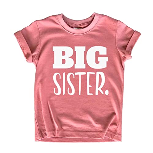 Big Sister Shirt Big Sister Announcement Toddler Shirts Promoted to Girls Outfit (White on Mauve, 12m)
