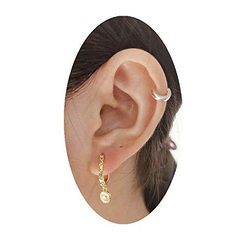 Punk Disc Drop Dangle Small Hoop Earrings For Women Girls 925 Sterling Silver Huggie Ball Bead Lever Back Hoops Cartilage Click-Top Nickel Free Fashion Bohemian Dainy Jewelry (Gold) #TOP2