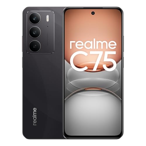 realme C75 4G Teléfono 8+256GB, Protección de Vidrio Blindado IP69, Batería de Larga Vida de 5828 mAh, Pantalla de Alta Definición Completa de 6,72 Pulgadas, Negro(Sin Cargador)