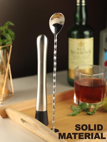 Image of Car-O-Bar Bar kit | Bar Set for Home - Bartender Kit :Cocktail Shaker, Bar Spoon, Jigger, Muddler, Strainer, Wine & Beer Bottle Opener, 2 Pour Spouts, Tong (with Stand)