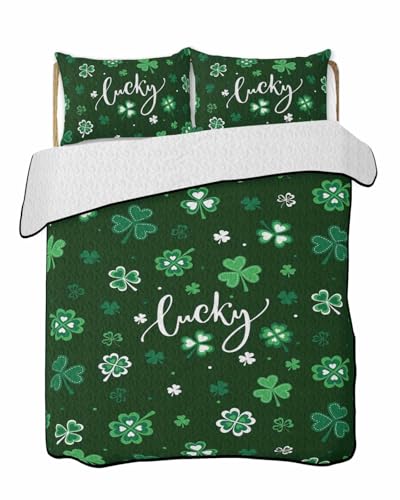 Lucky Ireland Twin XL Quilt Set with Shams, Shamrock Green