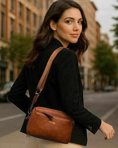 Alldaily Small Triple Zip Crossbody Purse for Women, Vegan Leather Phone Bag with Wide Shoulder Strap2