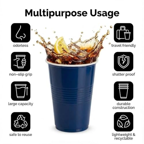 Image of FunBlast Party Drinking Glasses - 20 Pcs | 500 ML Reusable Beer Pong & Cocktail Cups | Leakproof, Strong & Durable Plastic Glass Set for Parties, Events & Celebrations (Blue)