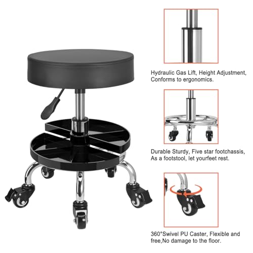 JOSTZHXIN Garage Mechanic Stool Chair Rolling Shop Chair, Height Adjustable Garage Shop Seat, Low Stools with Storage Tray, Rolling Stool for Salon SPA Tattoo (Style 4) by JOSTZHXIN - Image 3