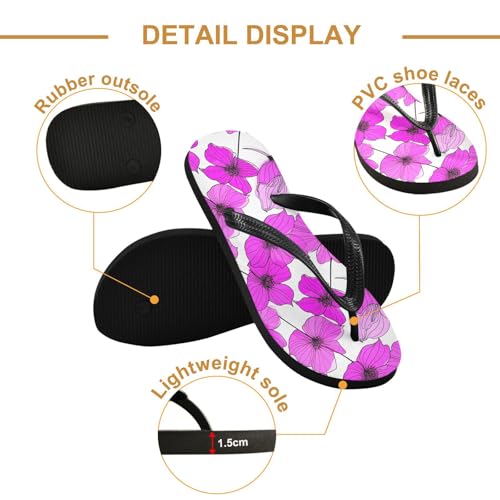 Pink Flowers Flip Flops for Beach Thong Sandals Anti-slip Lightweight Beach Shoes for Summer Swim Travel3