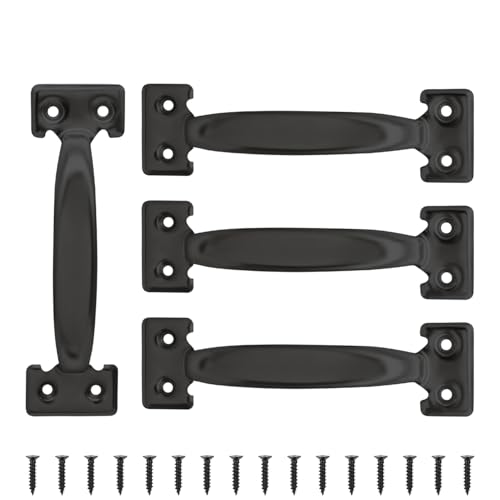 SUMBIN 4 Packs Steel Door Pull, 6-1/2" in Black Coated for Fence Yard Gate Door
