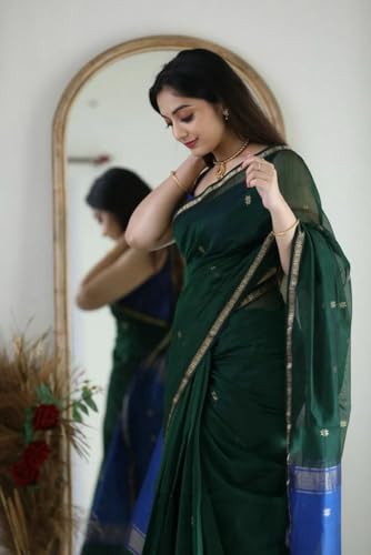 Image of Women's Cotton Woven Soft Sarees With Attach Blouse Piece.