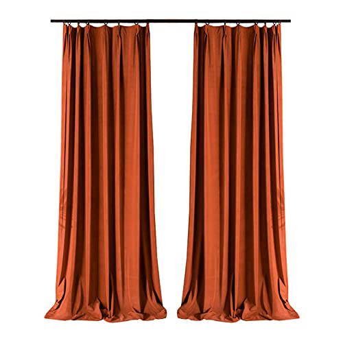 Velvet Blackout Curtains Energy Saving Pencil Pleat Opaque Curtain 2 Panels for Bedroom Livingroom Kitchen,Orange,W100xL250cm - Image 2