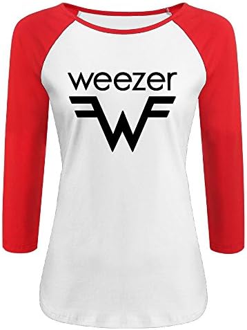 PUNG Women's Weezer Band Logo 3/4 Sleeves Baseball T-shirt Red S