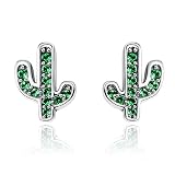 URBAN SHe° Kaktus-Ohrringe aus Sterlingsilber, Kakteen-Ohrstecker, Schmuck für Pflanzenliebhaber (groß ohne Topf)