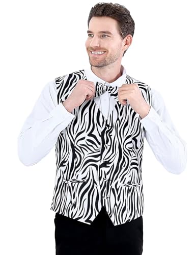 2-Piece Party Suit Vest for Men, Animal Print Waistcoat Vest & Bow Tie