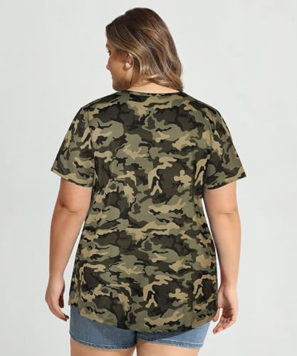 Image of CARCOS Plus Size Tops for Women Short Sleeve Shirts Basic Tee Solid Color Blouse V Neck Tunic Loose Fit Tshirts Summer XL-5XL
