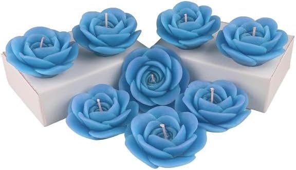 Floating Rose Designer Decorative Scented Candle for Diwali Decoration, Home Fragrance and Gifting, Sky Blue Colour with Fresh Attire Fragrance (Set of 8)