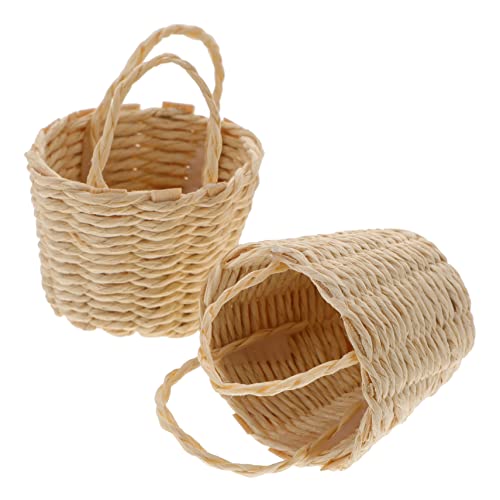 Cabilock 2Pcs Mini Woven Basket Tiny Flower with Handle Decorative Craft for Candy Photography Cute Miniature Design