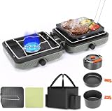 Hisencn Camping Stove 2 Burner Foldable Propane Camping Stove with Cookware