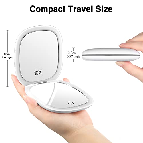 Funtopia Magnifying Mirror With Light, 1X/10X Magnification Compact Mirror, Dimmable Double Sided Led Lighted Travel Makeup Mirror, Portable For Handbag And Pocket, 3.9 Inch, Usb Charging (White #TOP3